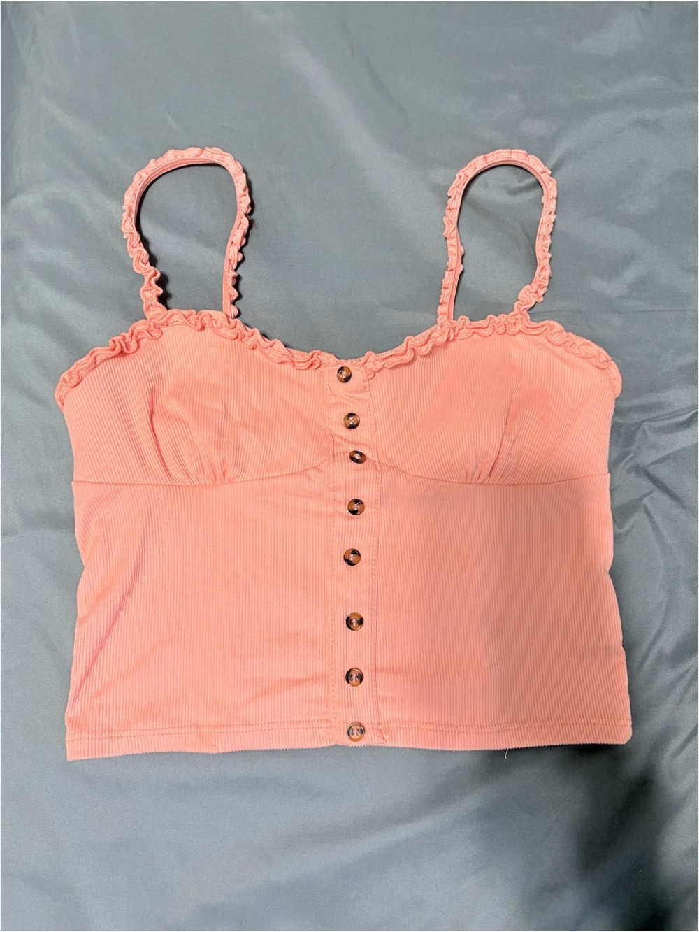 Ardene Pink Ruffle-Trim Button Crop Camisole